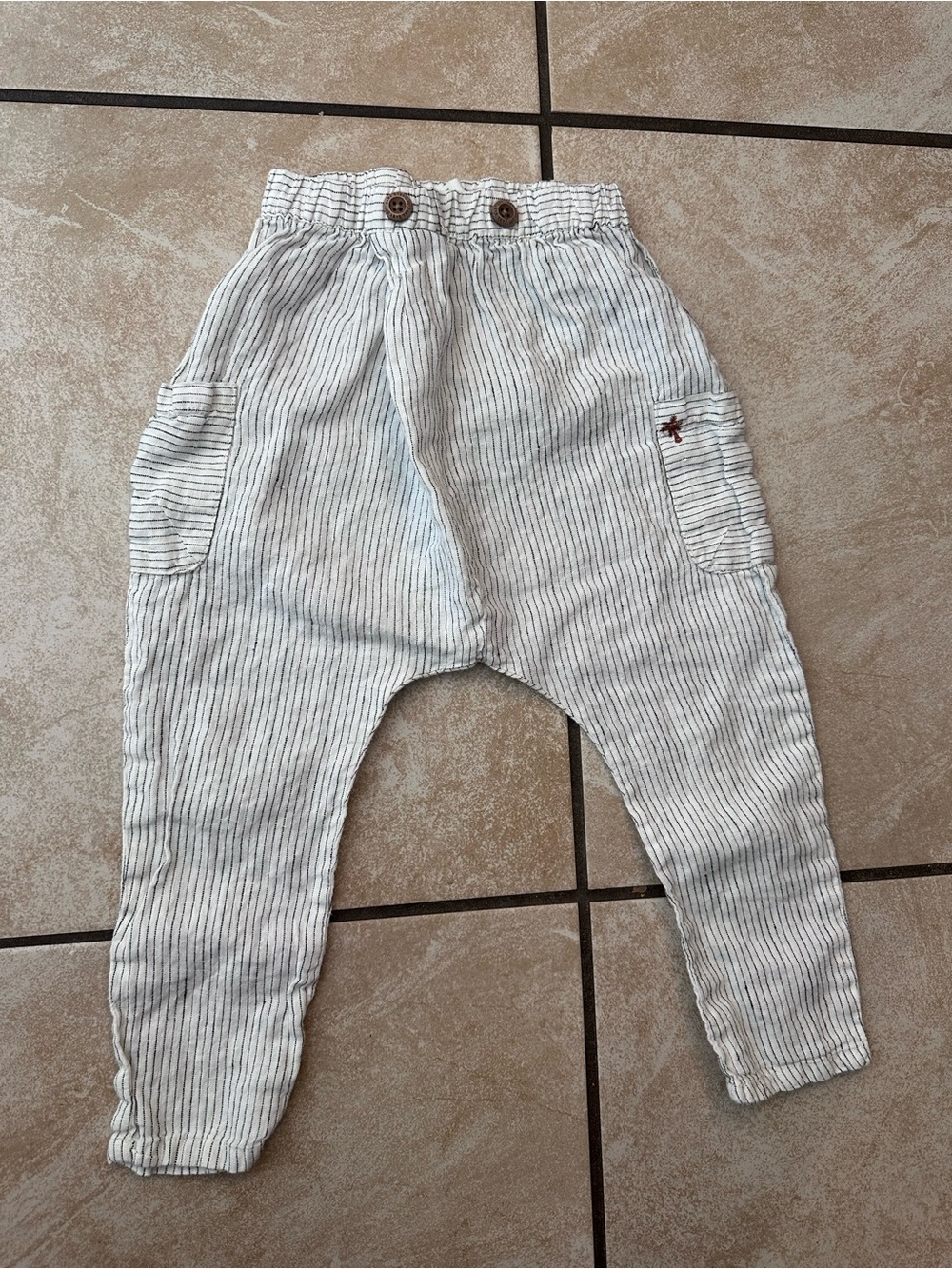 Kids Neutral Stripe Cotton Jogger-Harem Linen Pants